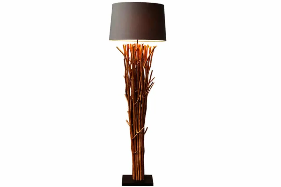 Design Treibholz Stehlampe EUPHORIA 180cm grau mit Leinenschirm