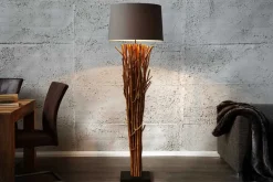 Design Treibholz Stehlampe EUPHORIA 180cm grau mit Leinenschirm