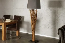 Design Treibholz Stehlampe EUPHORIA 180cm grau mit Leinenschirm