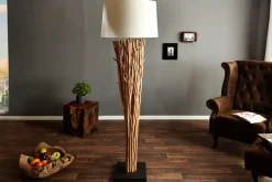 Design Treibholz Stehlampe EUPHORIA 180cm natur mit Leinenschirm