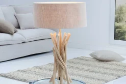 Design Treibholz Tischleuchte WILD NATURE 62cm sand mit Leinenschirm