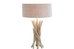 Design Treibholz Tischleuchte WILD NATURE 62cm sand mit Leinenschirm