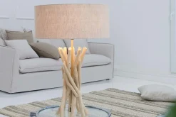 Design Treibholz Tischleuchte WILD NATURE 62cm sand mit Leinenschirm