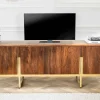Design TV Board GATSBY 160cm braun mattgold Mangoholz Retro