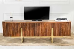 Design TV Board GATSBY 160cm braun mattgold Mangoholz Retro