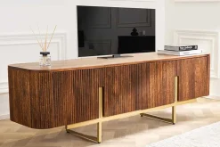 Design TV Board GATSBY 160cm braun mattgold Mangoholz Retro