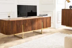 Design TV Board GATSBY 160cm braun mattgold Mangoholz Retro