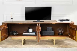 Design TV Board GATSBY 160cm braun mattgold Mangoholz Retro