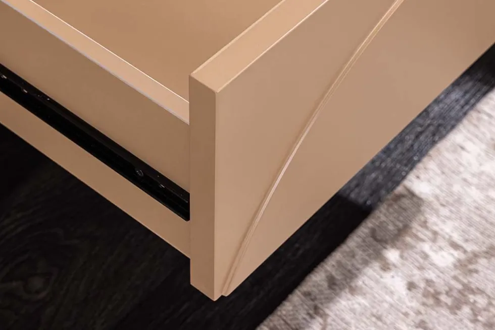 Design TV Board SAVOY 150cm grau beige greige Travertin Keramik mit Schublade 3D-Front