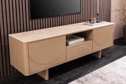 Design TV Board SAVOY 150cm grau beige greige Travertin Keramik mit Schublade 3D-Front