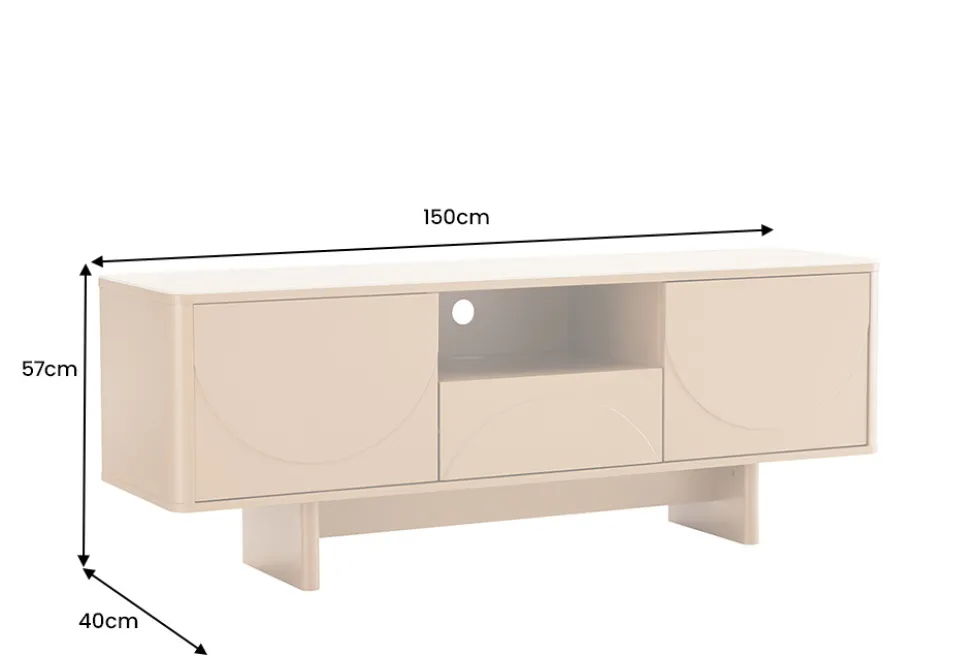 Design TV Board SAVOY 150cm grau beige greige Travertin Keramik mit Schublade 3D-Front