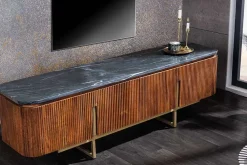 Design TV-Board GATSBY 160cm braun gold Mangoholz Marmor Metallgestell