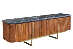 Design TV-Board GATSBY 160cm braun gold Mangoholz Marmor Metallgestell