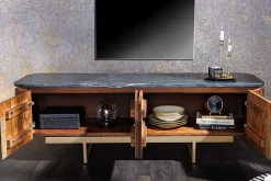Design TV-Board GATSBY 160cm braun gold Mangoholz Marmor Metallgestell