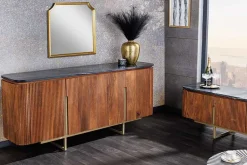 Design TV-Board GATSBY 160cm braun gold Mangoholz Marmor Metallgestell