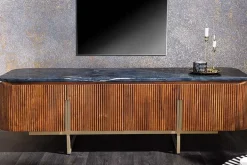 Design TV-Board GATSBY 160cm braun gold Mangoholz Marmor Metallgestell