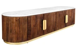 Design TV-Board GATSBY 170cm braun gold Mangoholz weiße Marmorplatte Lowboard