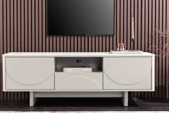 Design TV-Board SAVOY 150cm kaschmir weiß Marmor Keramik mit Stauraum und 3D-Front