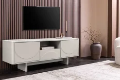 Design TV-Board SAVOY 150cm kaschmir weiß Marmor Keramik mit Stauraum und 3D-Front
