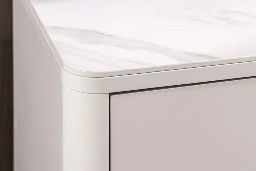 Design TV-Board SAVOY 150cm kaschmir weiß Marmor Keramik mit Stauraum und 3D-Front