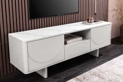 Design TV-Board SAVOY 150cm kaschmir weiß Marmor Keramik mit Stauraum und 3D-Front