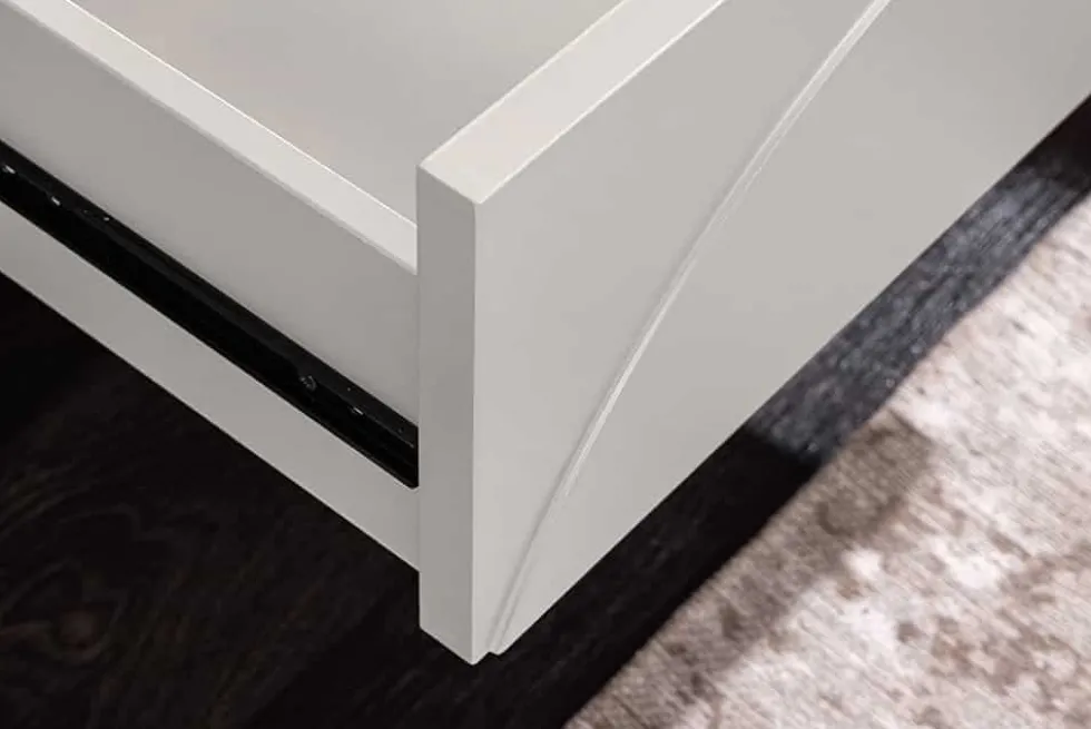 Design TV-Board SAVOY 150cm kaschmir weiß Marmor Keramik mit Stauraum und 3D-Front