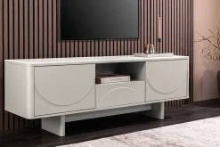 Design TV-Board SAVOY 150cm kaschmir weiß Marmor Keramik mit Stauraum und 3D-Front
