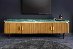 Design TV-Board VENEZIANO 160cm messing grün Marmorplatte Mangoholz Retro