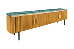 Design TV-Board VENEZIANO 160cm messing grün Marmorplatte Mangoholz Retro