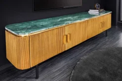 Design TV-Board VENEZIANO 160cm messing grün Marmorplatte Mangoholz Retro