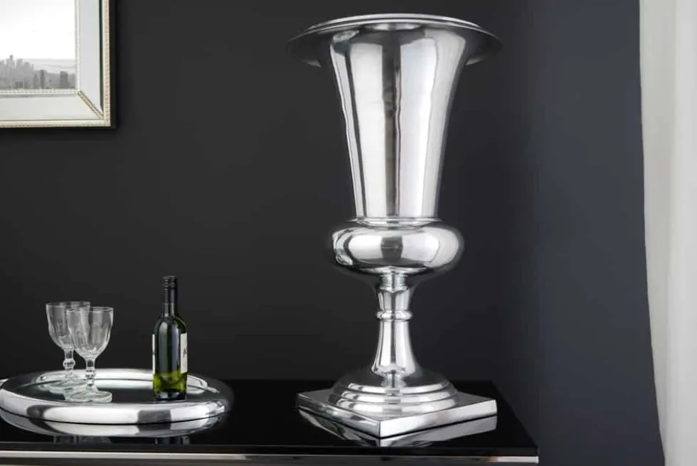 Design Vase GOAL 60cm silber Pflanzen Pokal Aluminium