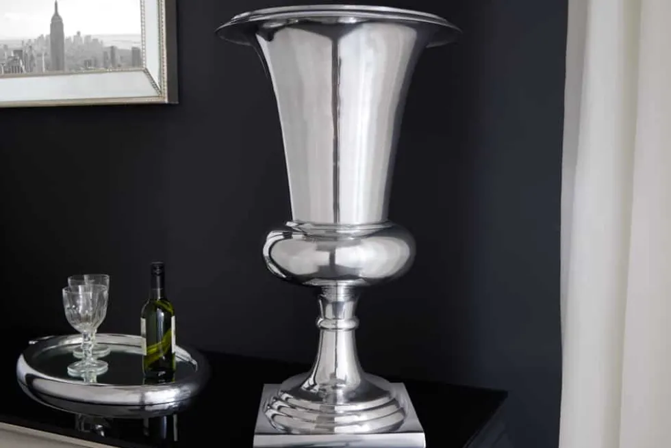 Design Vase GOAL 75cm silber Pflanzen Pokal Aluminium