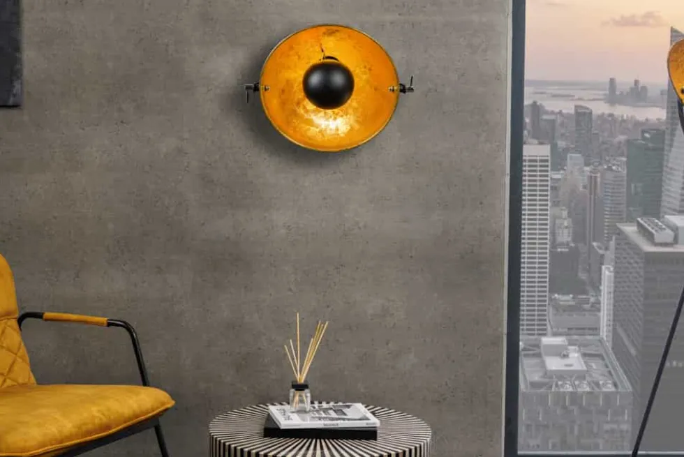 Design Wandleuchte STUDIO 38cm schwarz Blattgold-Optik neigbarer Schirm