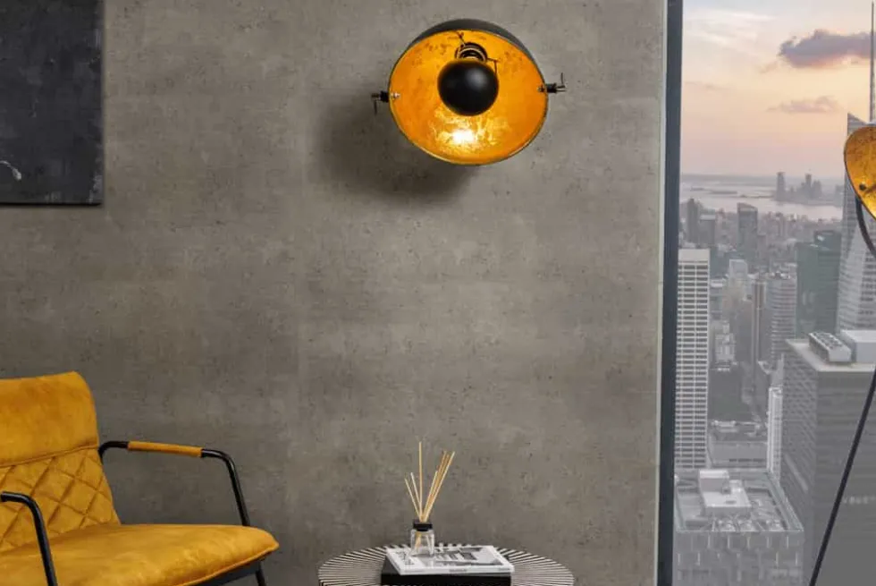 Design Wandleuchte STUDIO 38cm schwarz Blattgold-Optik neigbarer Schirm