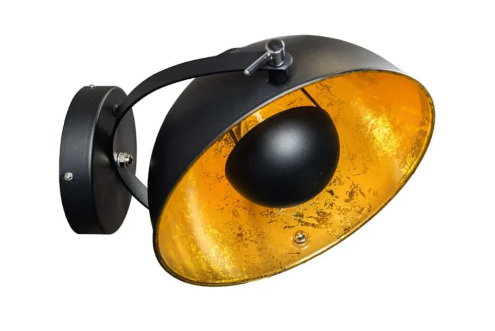 Design Wandleuchte STUDIO 38cm schwarz Blattgold-Optik neigbarer Schirm