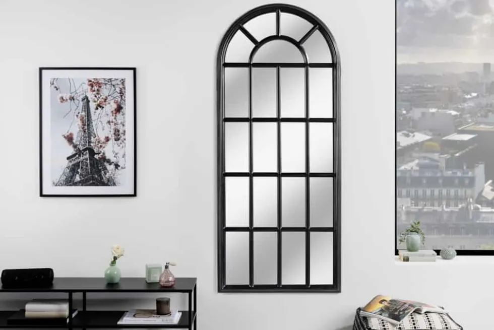 Design Wandspiegel CASTILLO 140cm schwarz Landhausstil Fenster