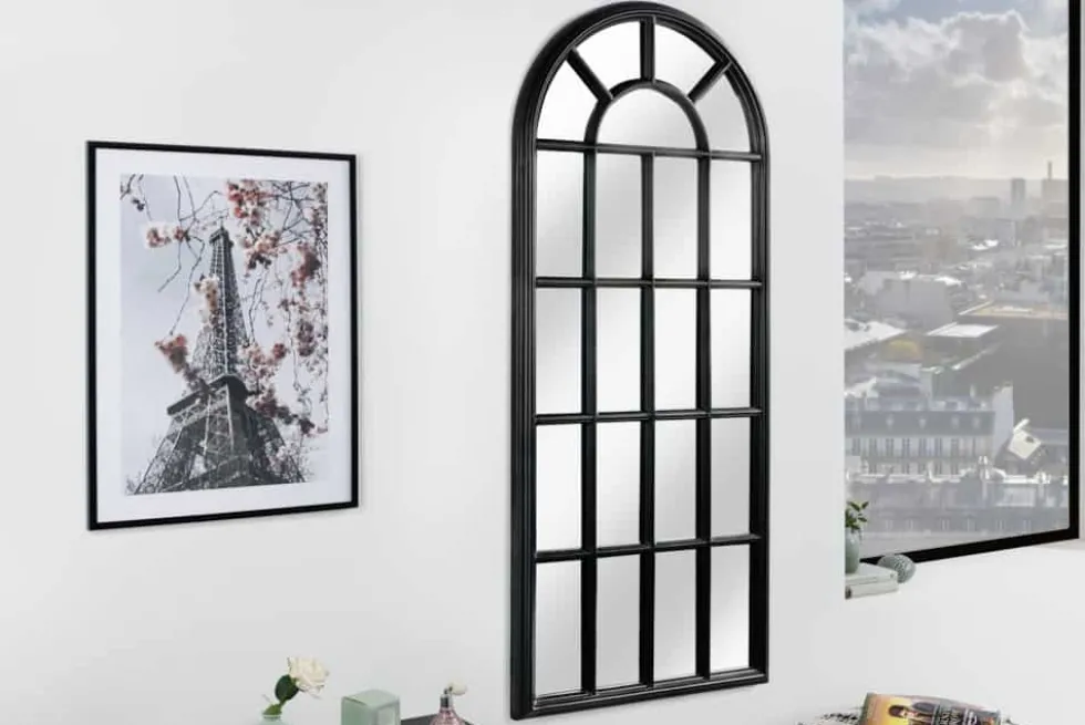 Design Wandspiegel CASTILLO 140cm schwarz Landhausstil Fenster