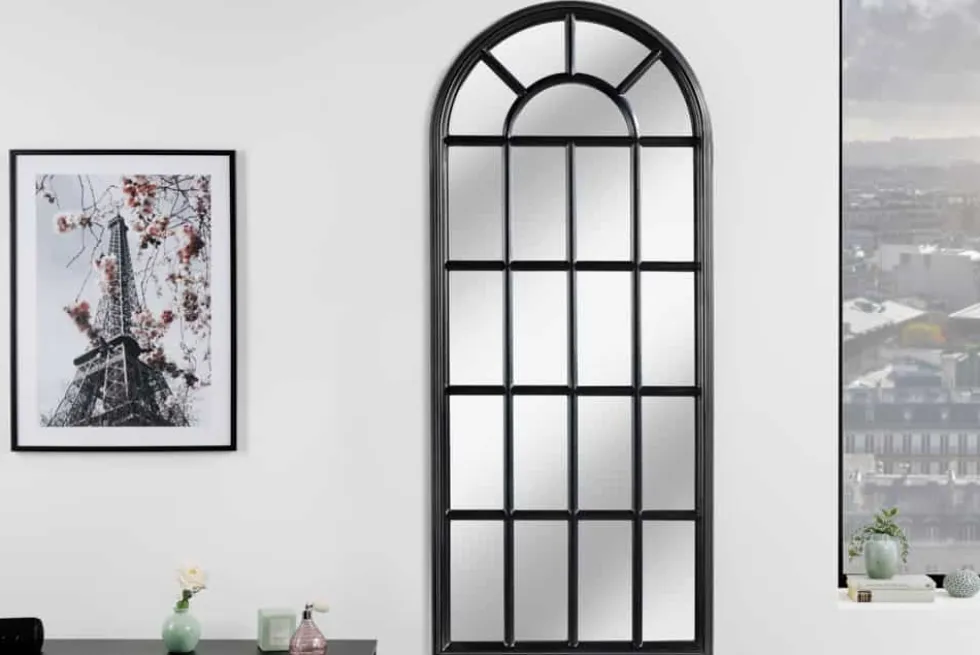 Design Wandspiegel CASTILLO 140cm schwarz Landhausstil Fenster