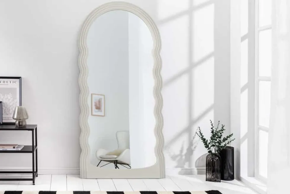 Design Wandspiegel WAVE 160cm weiß Rundbogen Spiegel