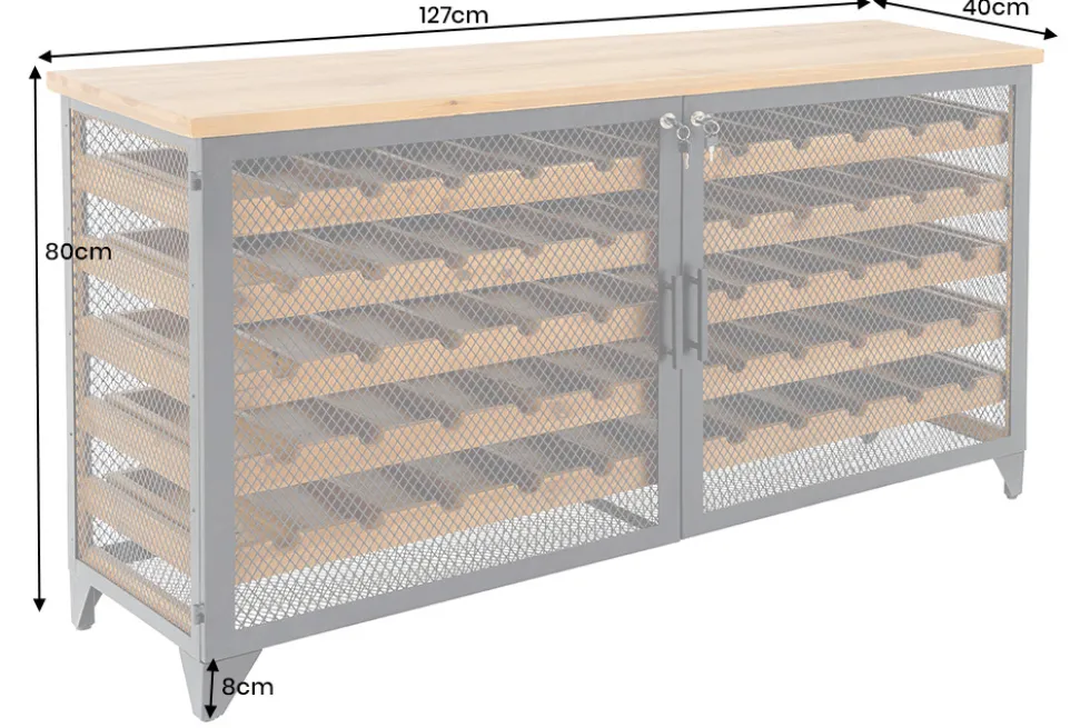 Design Weinboard BODEGA 130cm natur schwarz Tannenholz Metall Flaschenregal