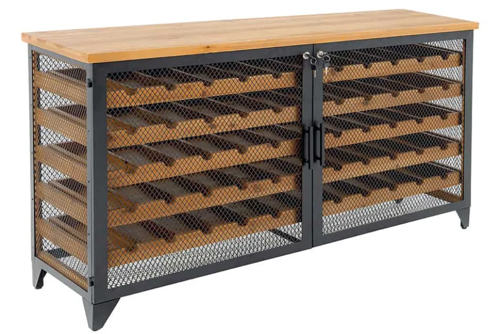 Design Weinboard BODEGA 130cm natur schwarz Tannenholz Metall Flaschenregal