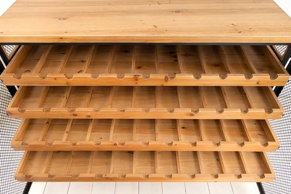 Design Weinboard BODEGA 130cm natur schwarz Tannenholz Metall Flaschenregal