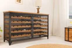 Design Weinboard BODEGA 130cm natur schwarz Tannenholz Metall Flaschenregal
