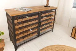 Design Weinboard BODEGA 130cm natur schwarz Tannenholz Metall Flaschenregal