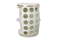Design Weinfass BODEGA WHITE 70cm weiß gold Pinie Flaschen Gläseraufhängung