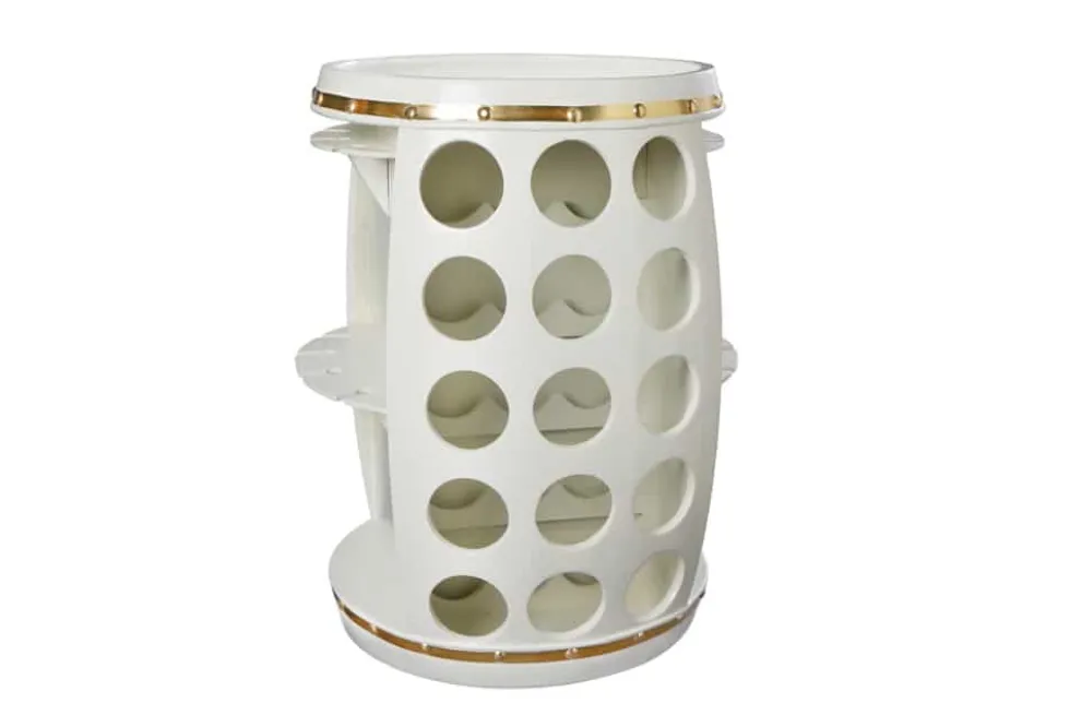 Design Weinfass BODEGA WHITE 70cm weiß gold Pinie Flaschen Gläseraufhängung