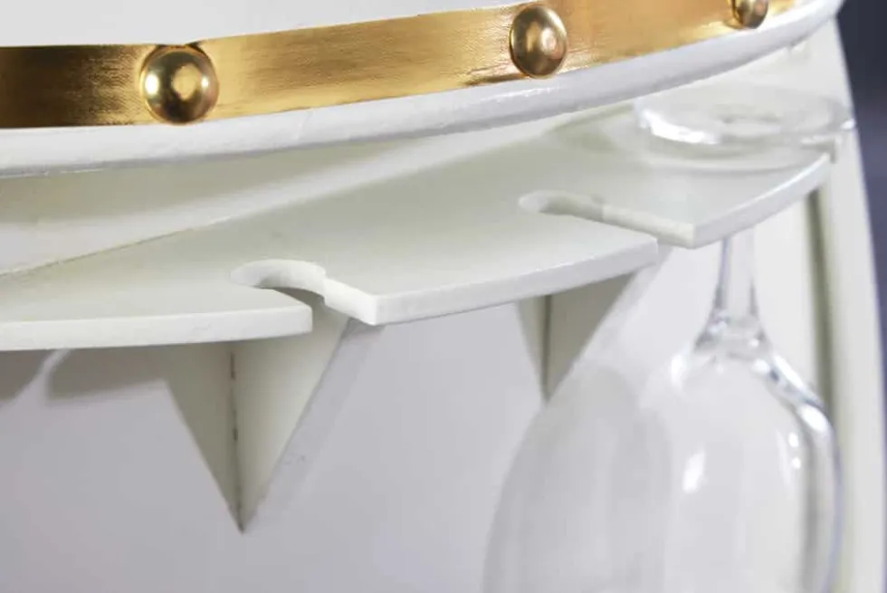 Design Weinfass BODEGA WHITE 70cm weiß gold Pinie Flaschen Gläseraufhängung