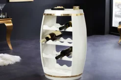 Design Weinfass BODEGA WHITE 65cm weiß gold Pinie Flaschenregal 14 Flaschen