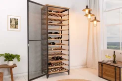 Design Weinschrank BODEGA 185cm natur schwarz Tannenholz Metall Flaschenregal