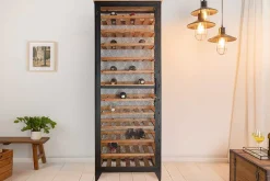 Design Weinschrank BODEGA 185cm natur schwarz Tannenholz Metall Flaschenregal